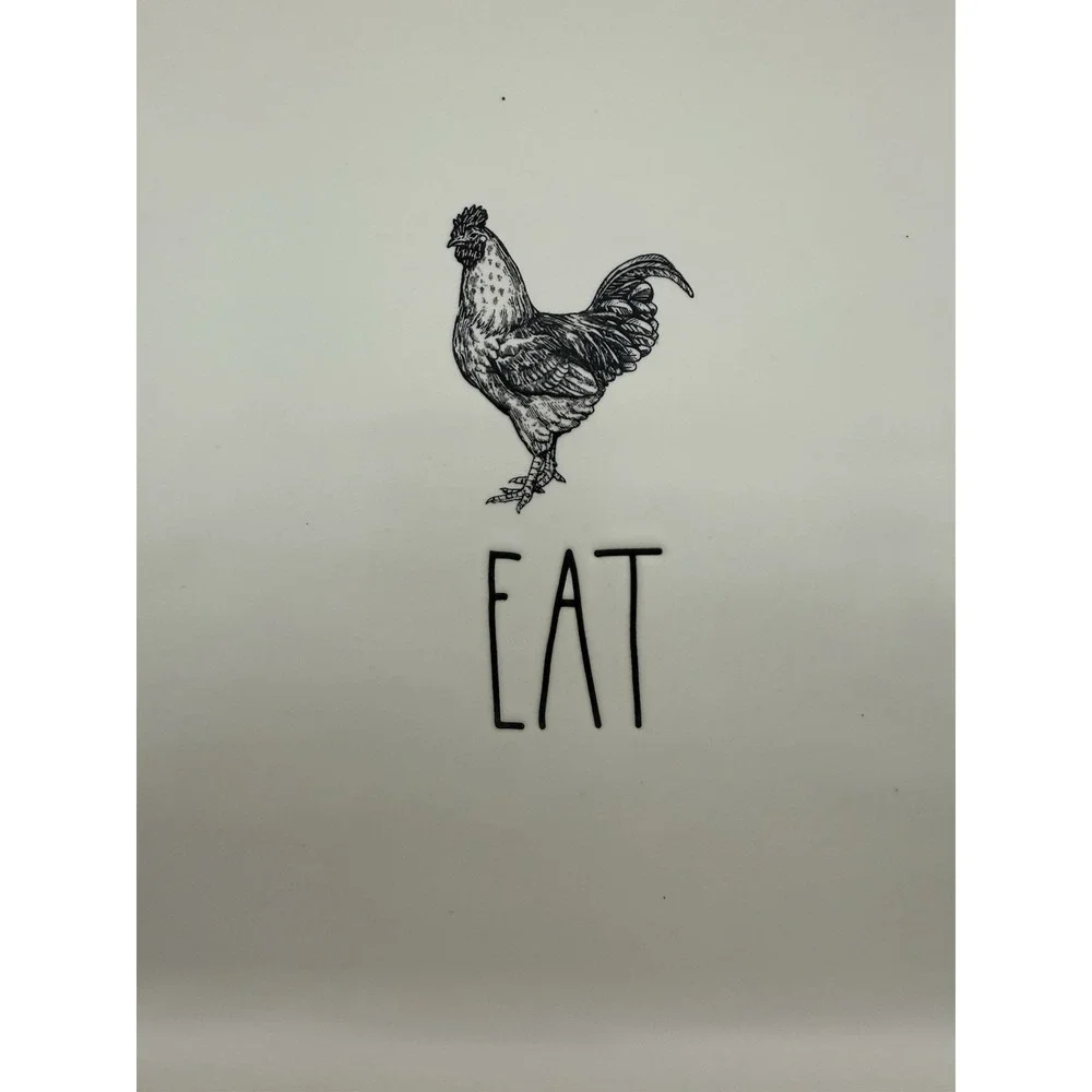 Rae Dunn Farm Rooster EAT Platter Tray with Handles Artisan Collection 12x9.5